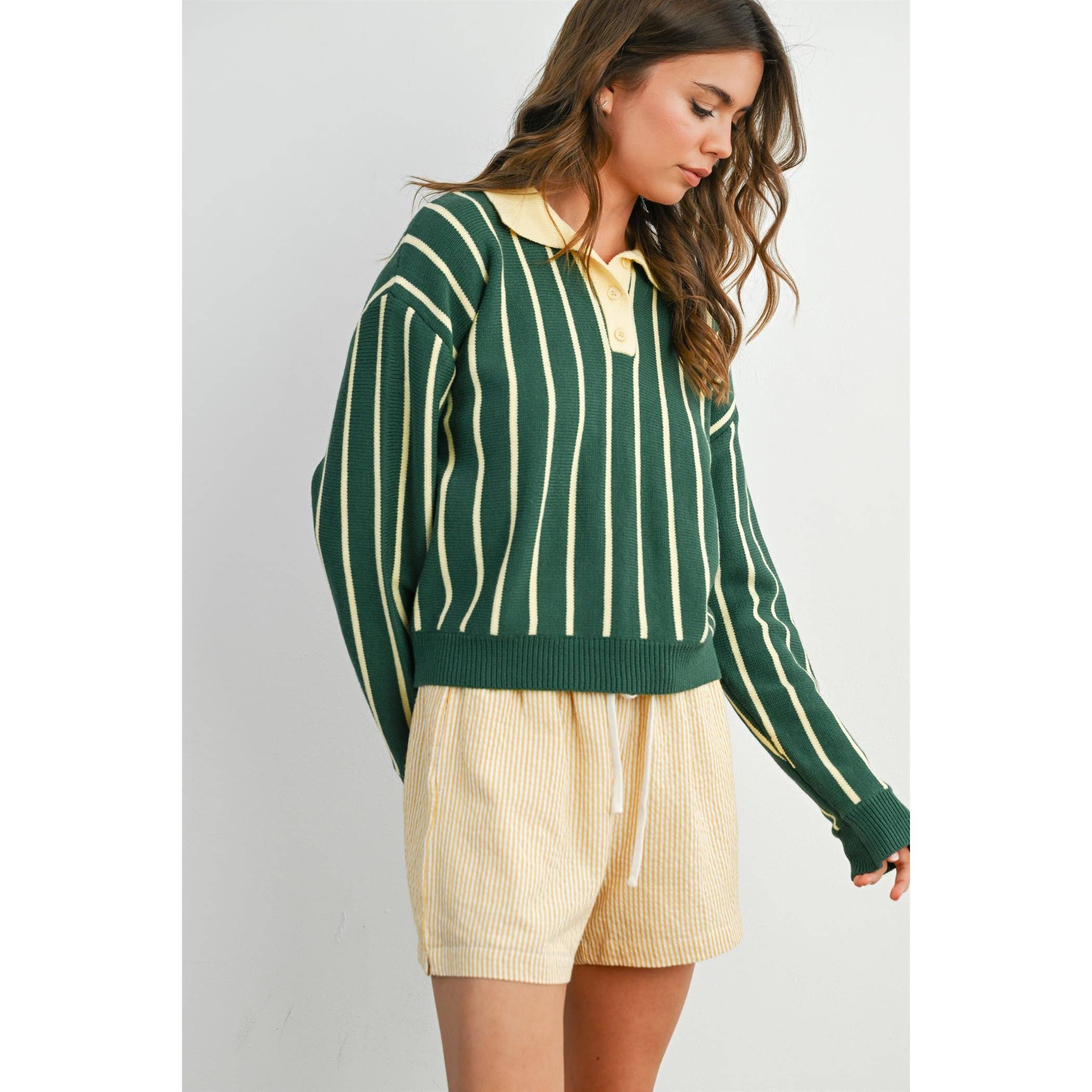 BUTTERMELON - Collared Striped Polo Sweater - BMW8005