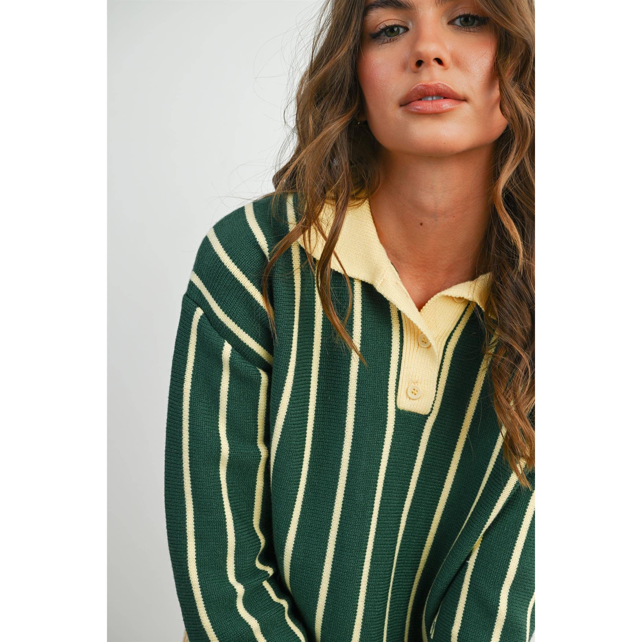 BUTTERMELON - Collared Striped Polo Sweater - BMW8005