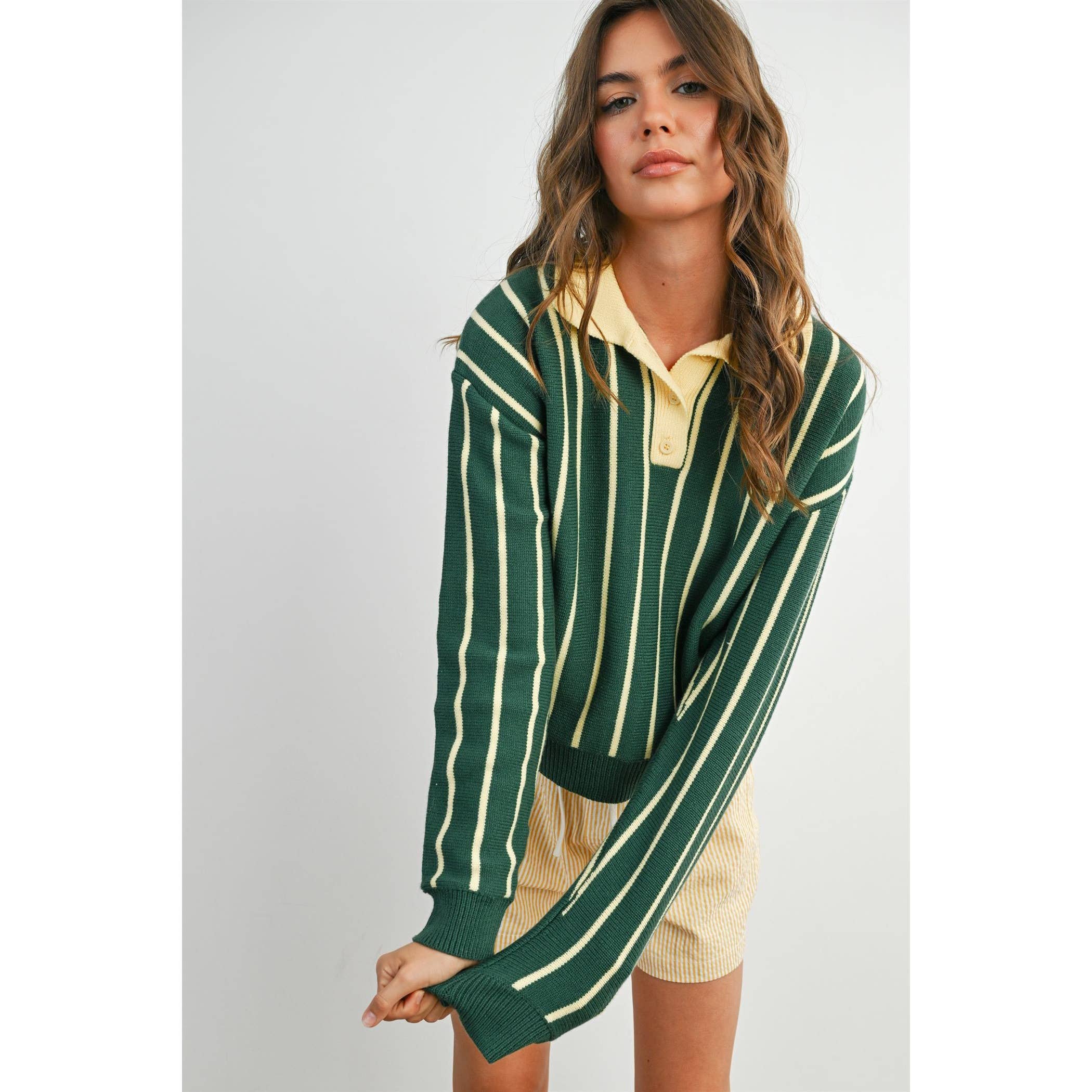 BUTTERMELON - Collared Striped Polo Sweater - BMW8005