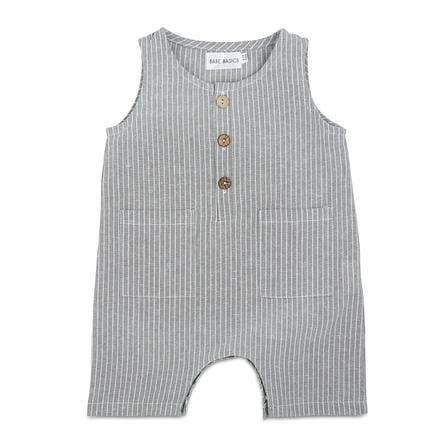 Babe Basics - Grey & White Striped Sleeveless Crop Linen Baby Romper