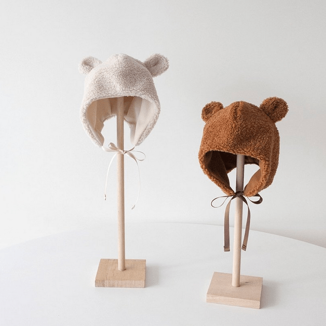 Baby Fleece Sherpa Lined Bear Winter Hat Soft Warm Bonnet