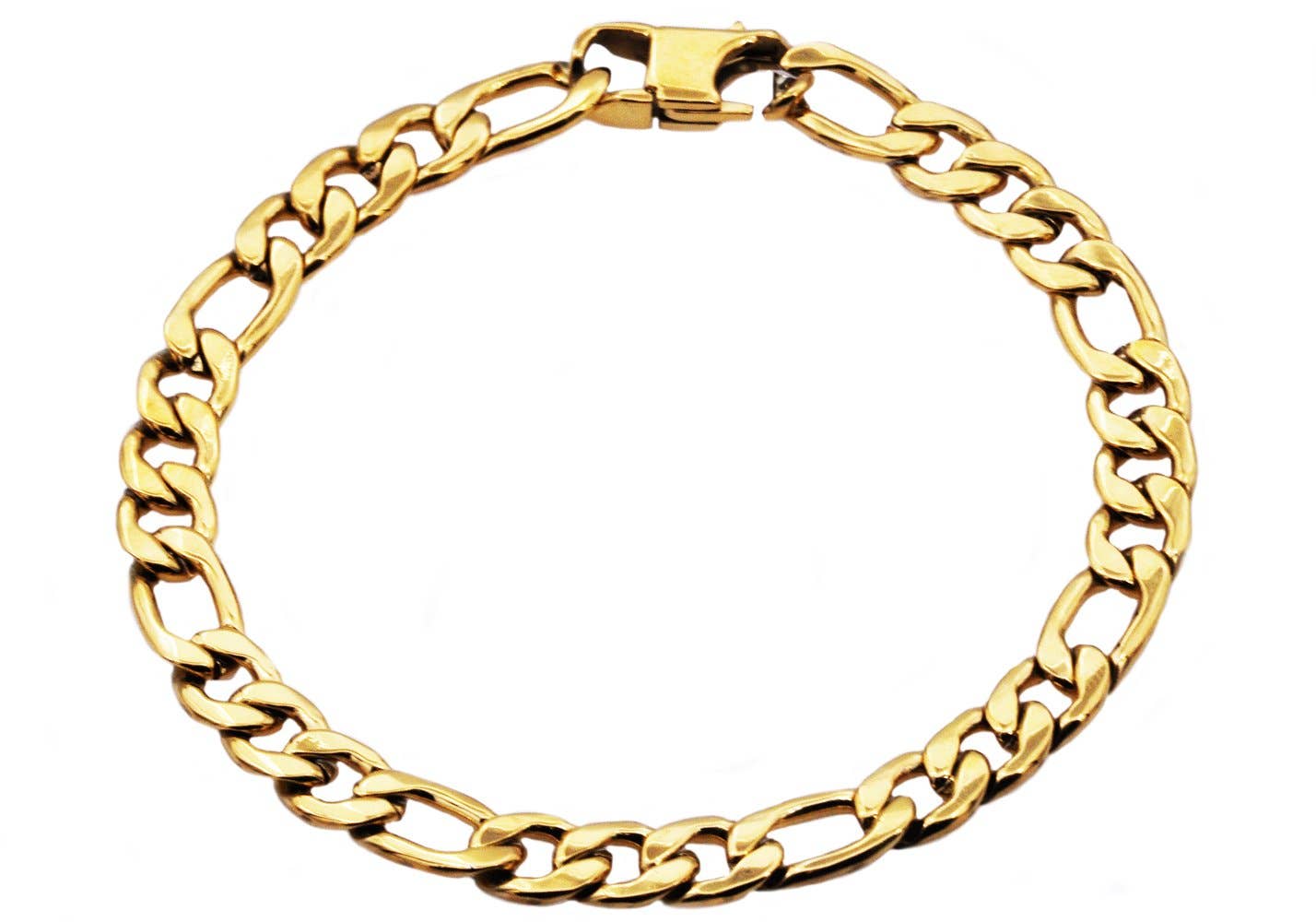 Blackjack Mens Jewelry - Gold Plated Figaro Link Chain Bracelet for Men