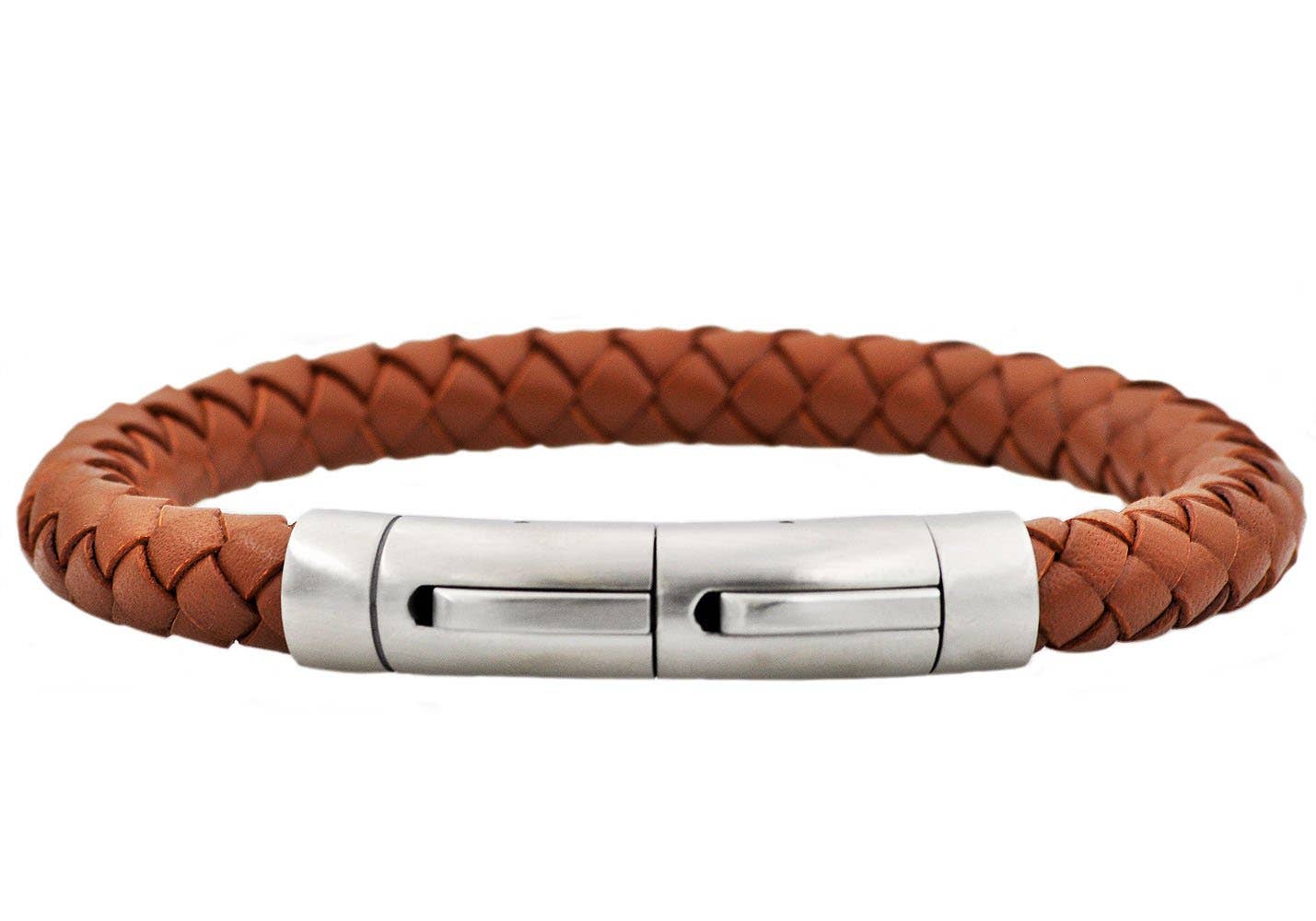 Blackjack Mens Jewelry - Men's Brown Leather Stainless Steel Extendable Bracelet
