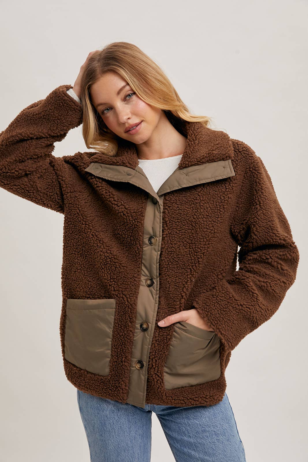 Bluivy - BUTTON DOWN CONTRAST FLEECE JACKET