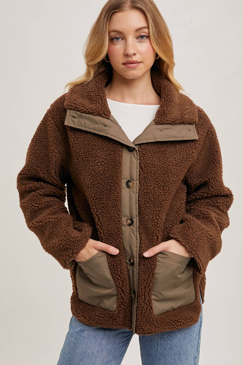 Bluivy - BUTTON DOWN CONTRAST FLEECE JACKET