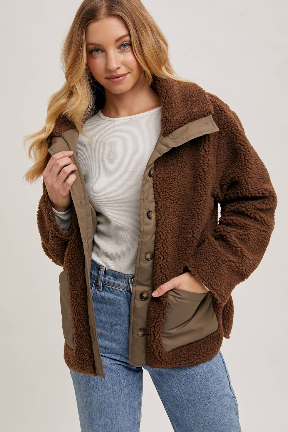 Bluivy - BUTTON DOWN CONTRAST FLEECE JACKET