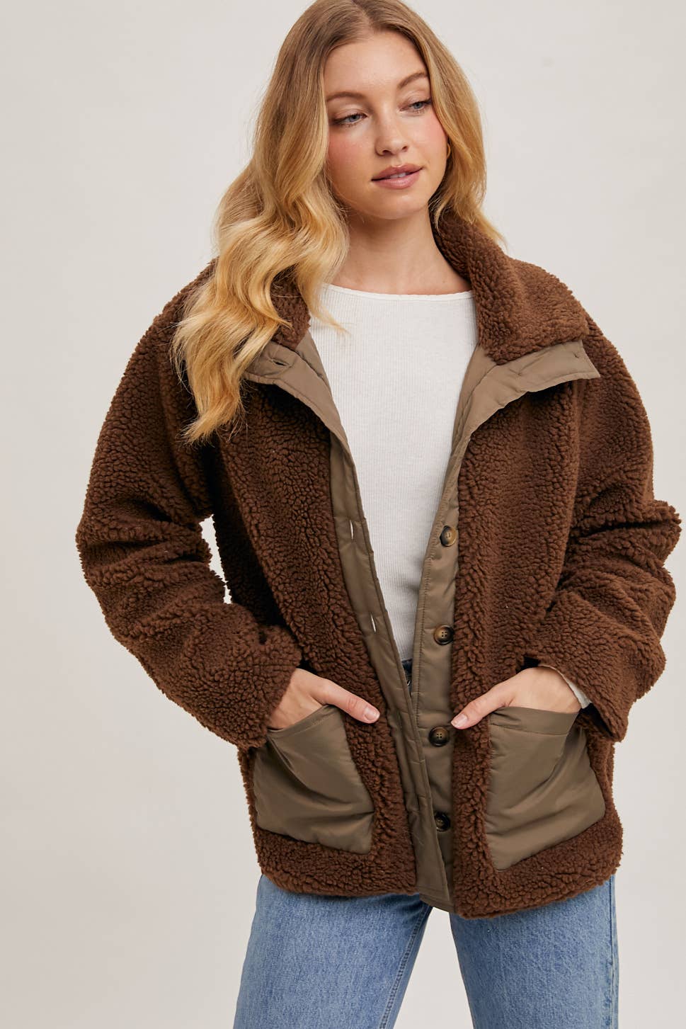 Bluivy - BUTTON DOWN CONTRAST FLEECE JACKET