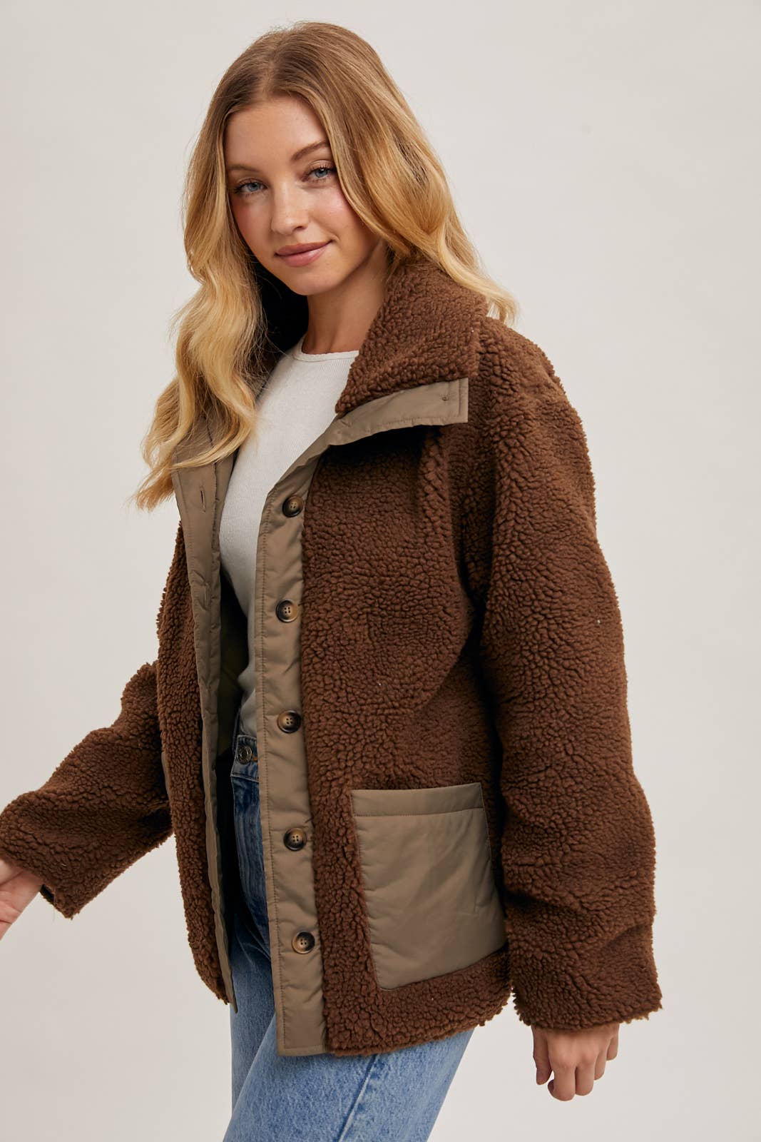 Bluivy - BUTTON DOWN CONTRAST FLEECE JACKET