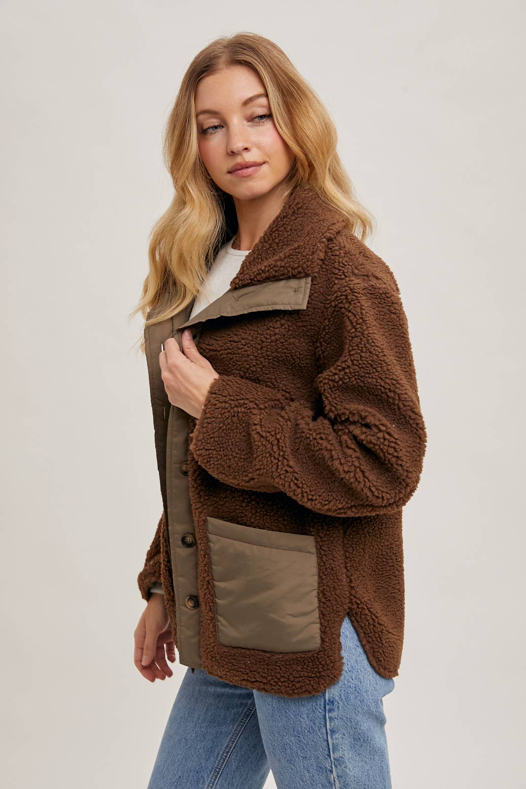 Bluivy - BUTTON DOWN CONTRAST FLEECE JACKET