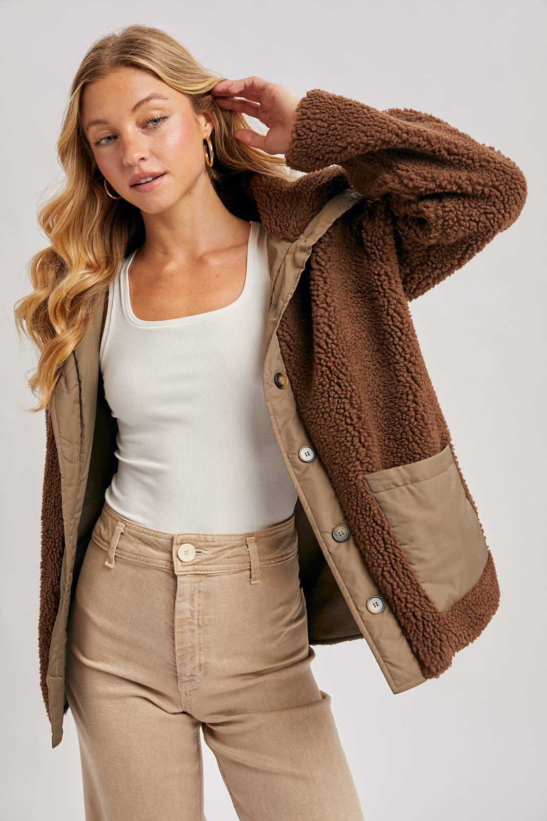 Bluivy - BUTTON DOWN CONTRAST FLEECE JACKET