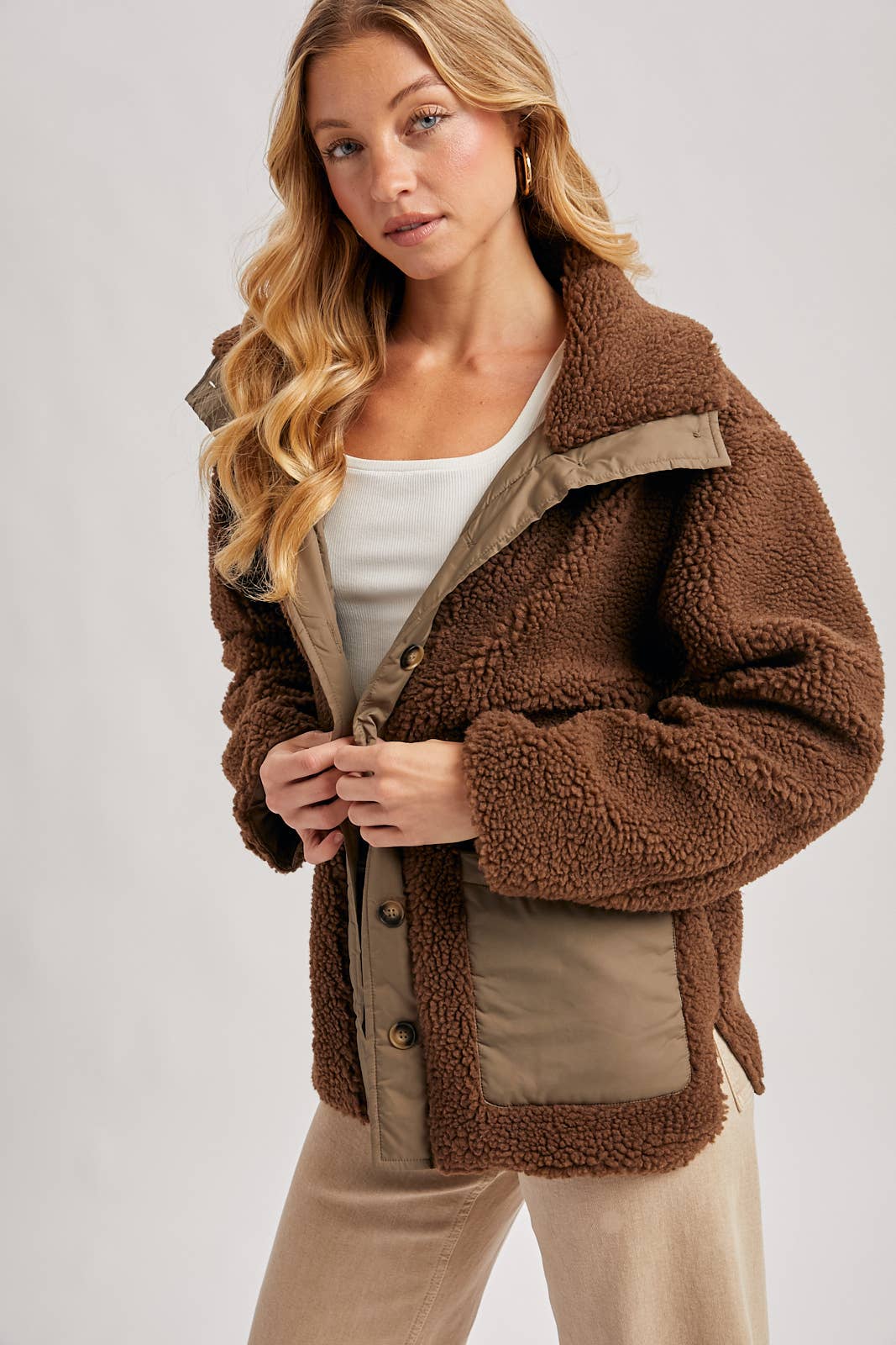 Bluivy - BUTTON DOWN CONTRAST FLEECE JACKET