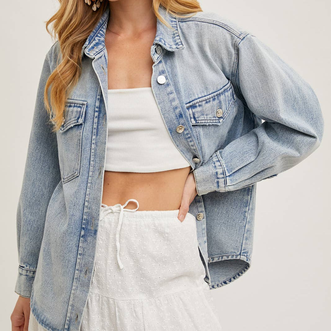 Bluivy - WASHED DENIM BUTTON DOWN SHIRT JACKET