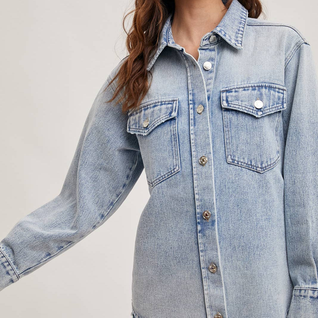 Bluivy - WASHED DENIM BUTTON DOWN SHIRT JACKET