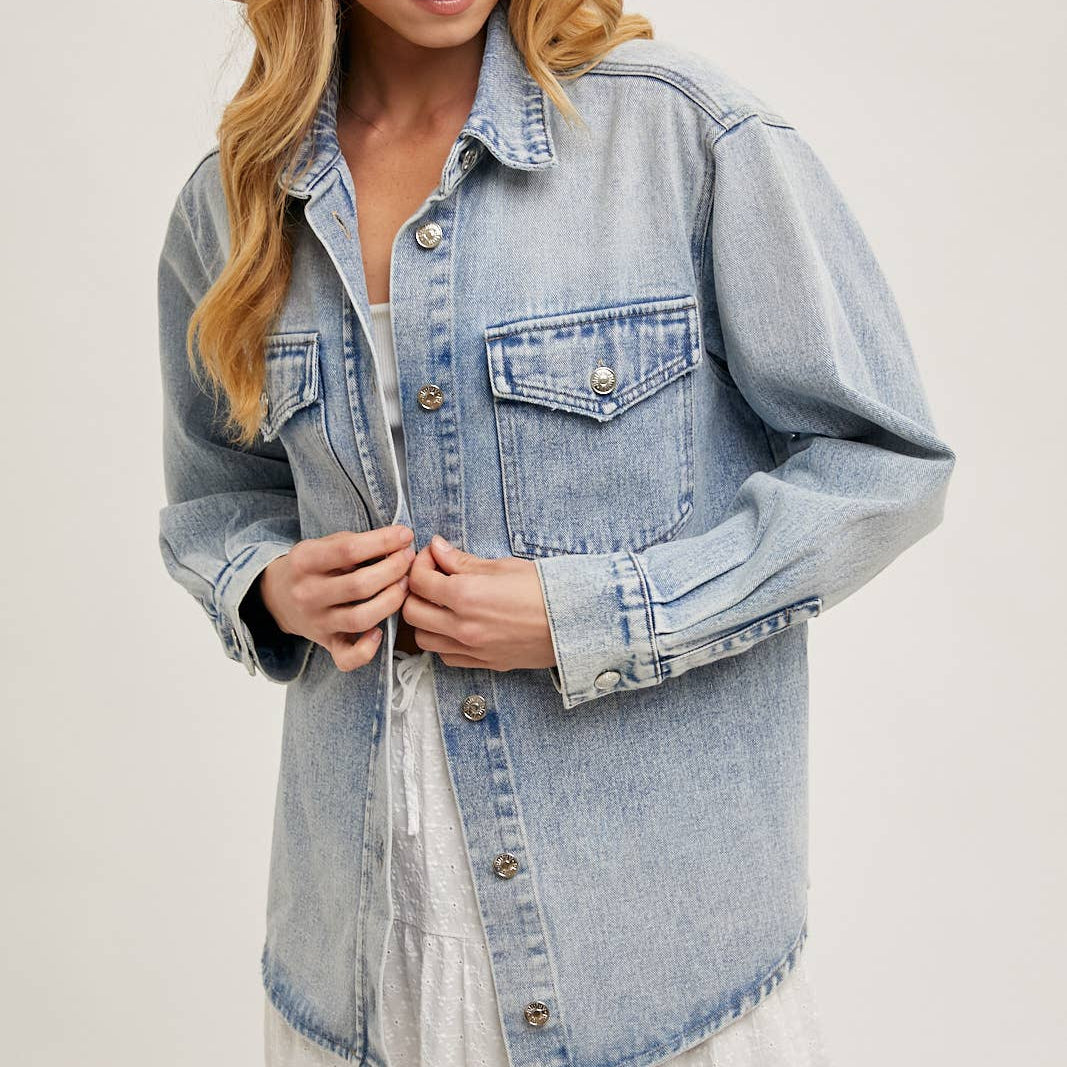 Bluivy - WASHED DENIM BUTTON DOWN SHIRT JACKET