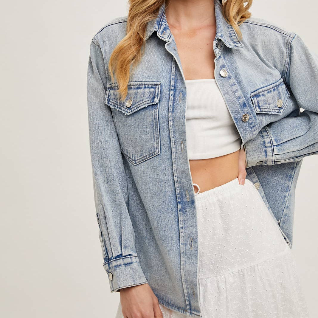 Bluivy - WASHED DENIM BUTTON DOWN SHIRT JACKET