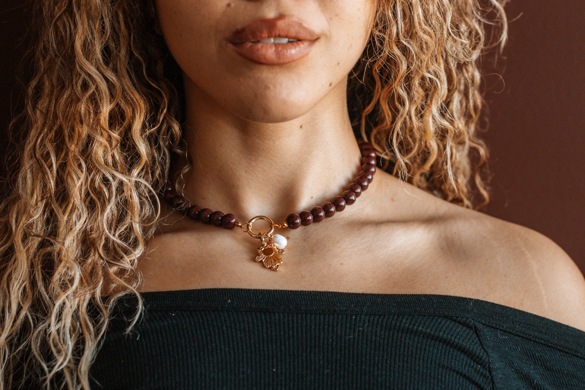 Bordeaux Beaded Charm Necklace Necklaces