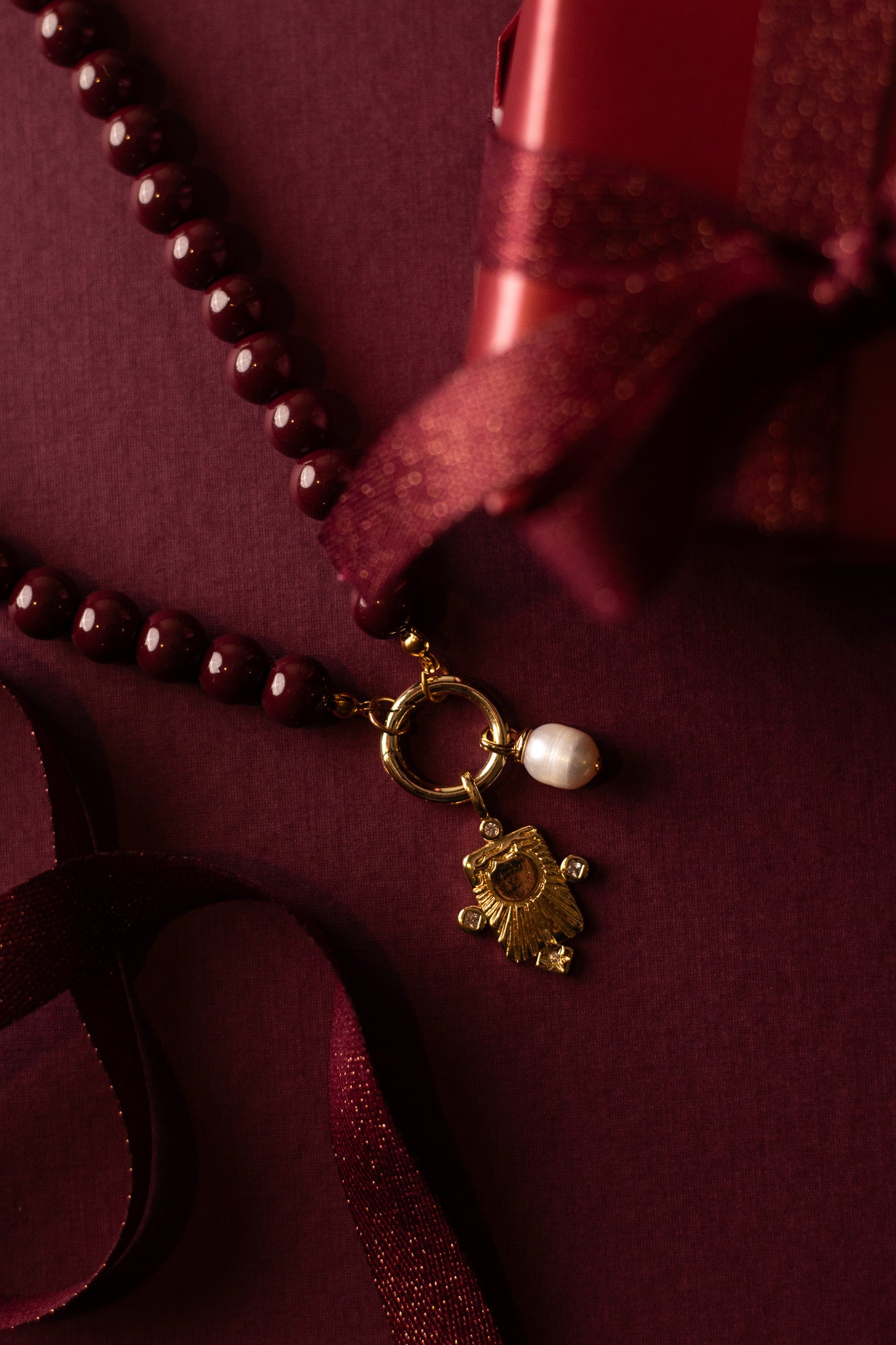 Bordeaux Beaded Charm Necklace Necklaces