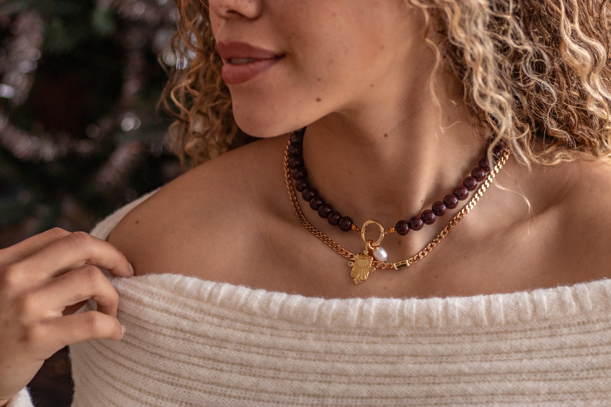 Bordeaux Beaded Charm Necklace Necklaces