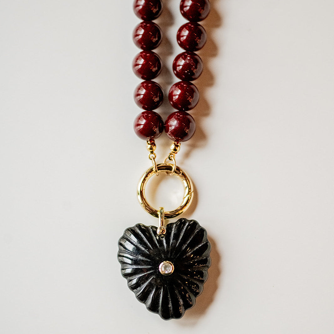 Bordeaux Beaded Heart Necklace Necklaces