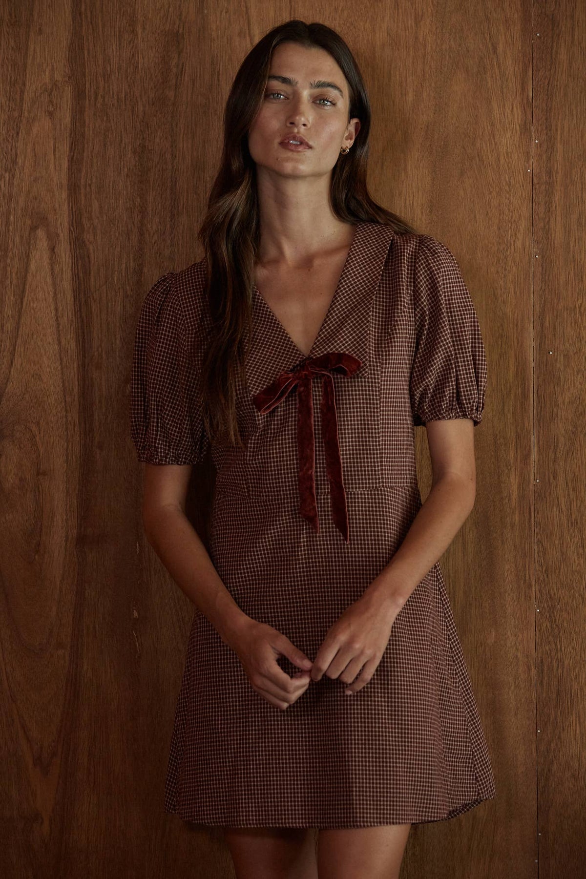 By Together - L10200 | Woven Cotton Printed Collar Plunged V-Neck Mini