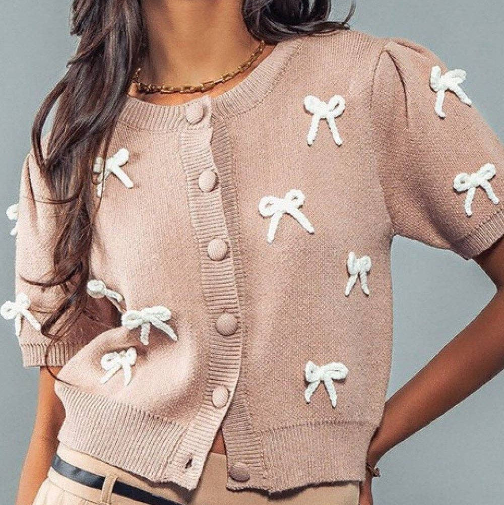 Dipped Shop - Bows Sweet Short Sleeves Knit Cardigan DPT251503