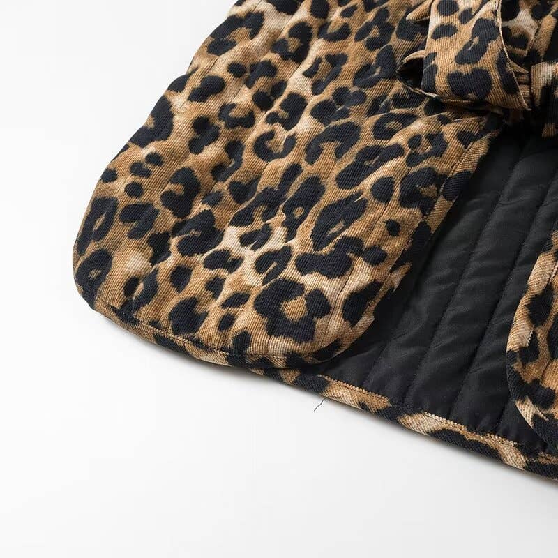 Dipped Shop - Corduroy Leopard Bow Casual Padded Vest DPT251511