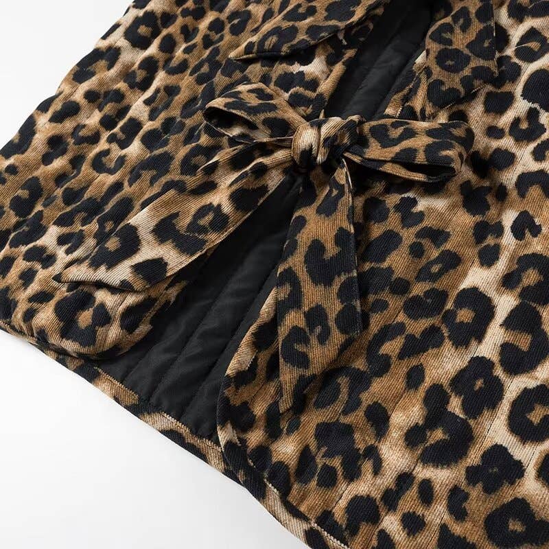 Dipped Shop - Corduroy Leopard Bow Casual Padded Vest DPT251511