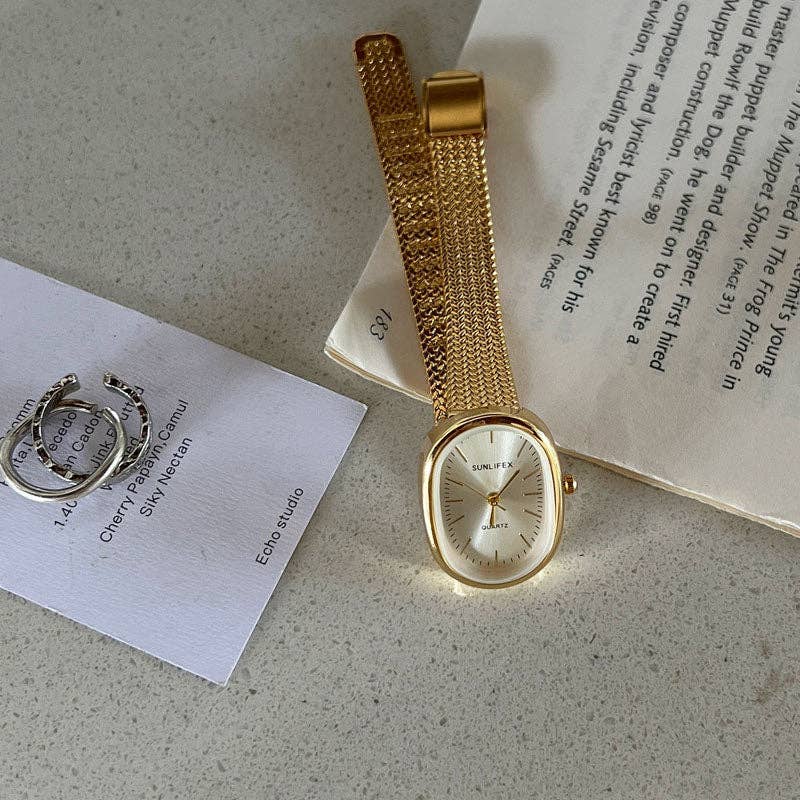 Dipped Shop - Retro Oval Dial Gold Stainless Steel Watch MK2SSAS6W6JWA45