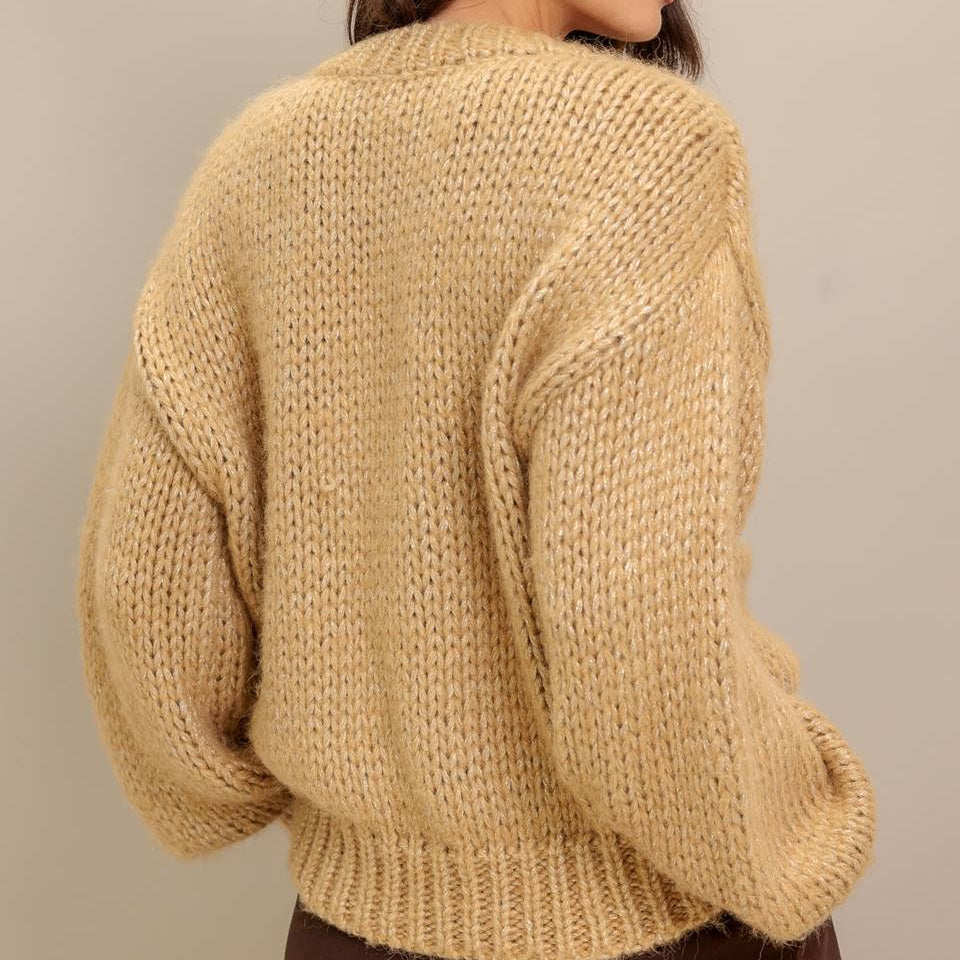 FLYING TOMATO - A sweater knit top - ISW5240 CAMEL GOLD