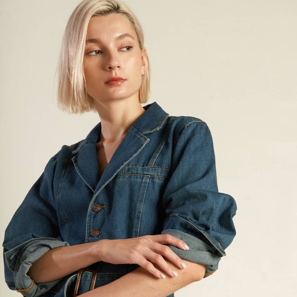 FLYING TOMATO - A washed denim jumpsuit - FP1381