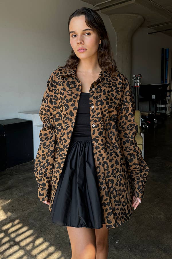 FRECKLE LOS ANGELES - Twill Leopard Print Button Up Shirt Jacket