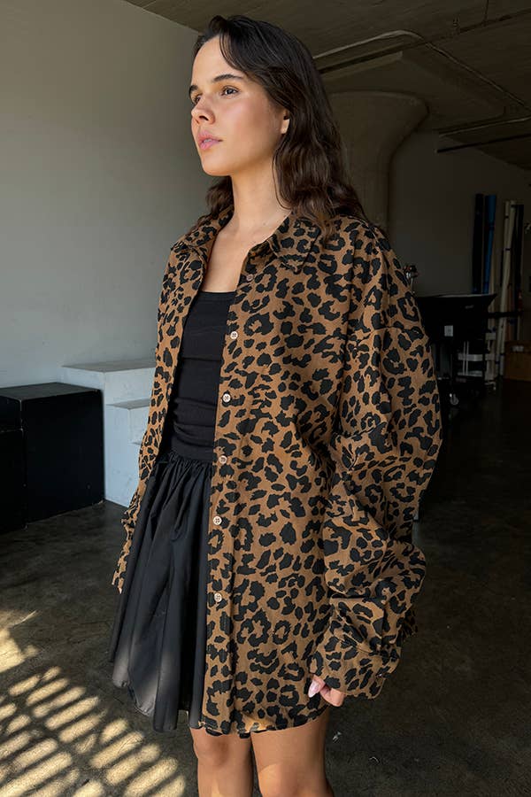FRECKLE LOS ANGELES - Twill Leopard Print Button Up Shirt Jacket