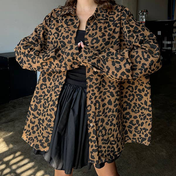 FRECKLE LOS ANGELES - Twill Leopard Print Button Up Shirt Jacket