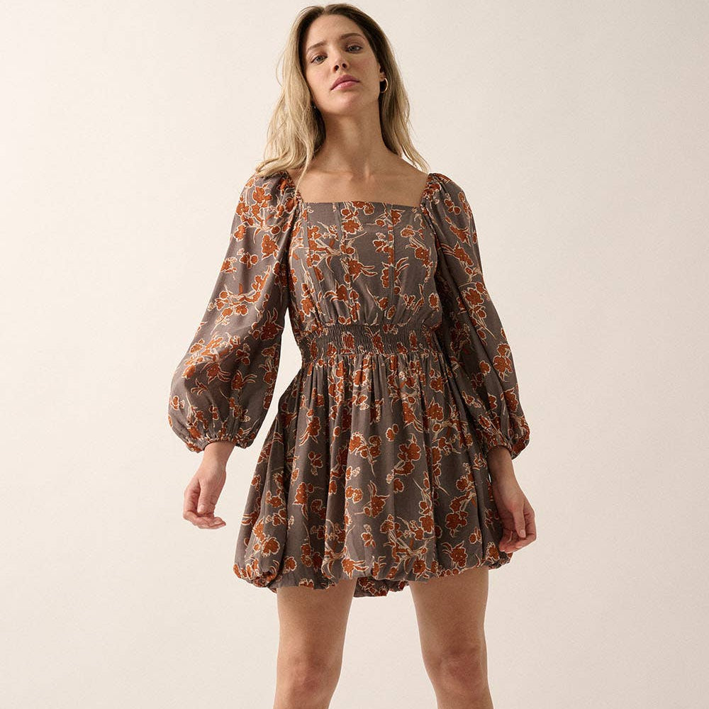 Floral Square Neck Corset Style Bodice Mini Dress Dresses + Jumpsuits