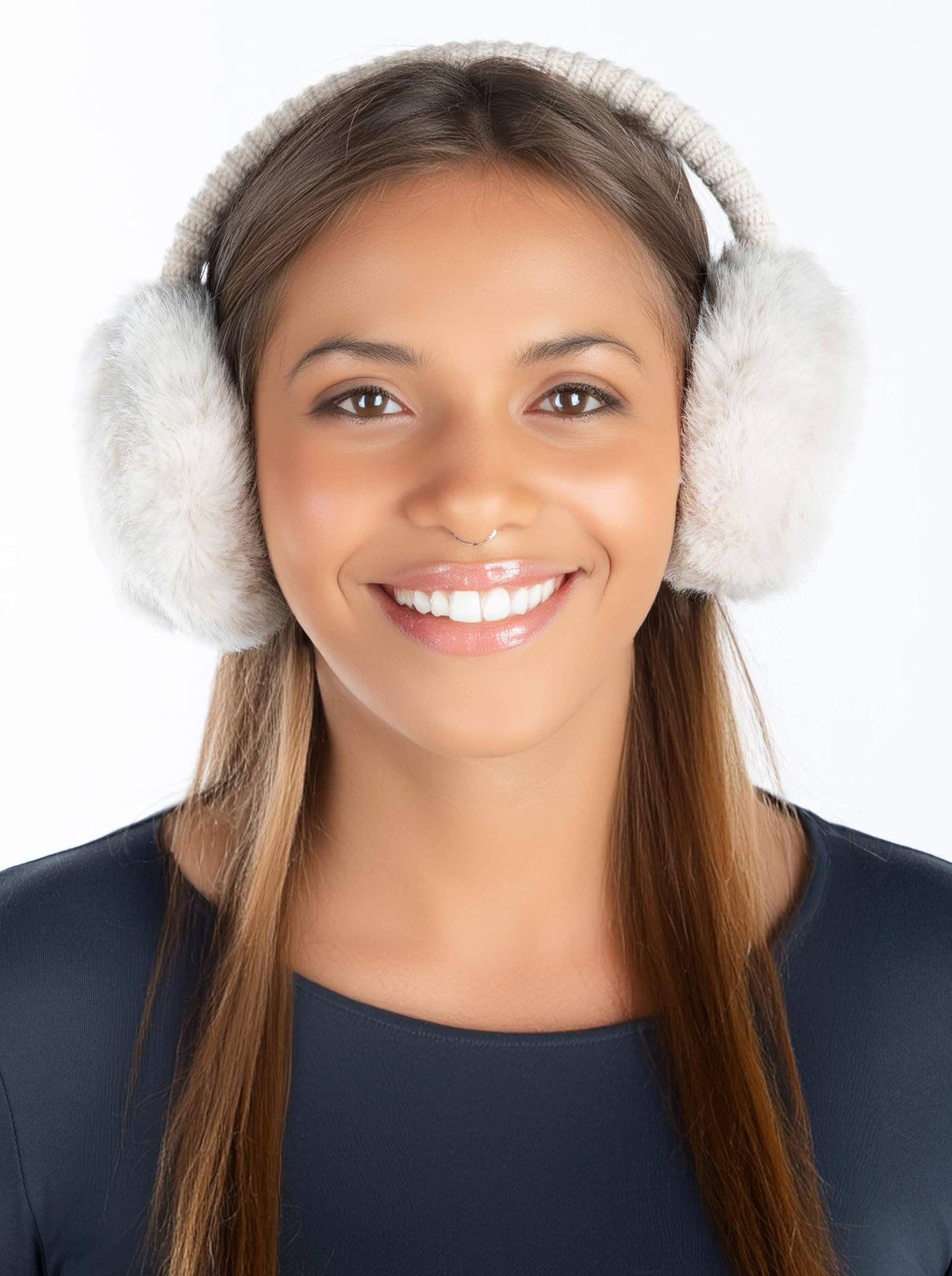 Funky Junque - Women's Adjustable Earmuffs - Faux Mink Fur - Beige