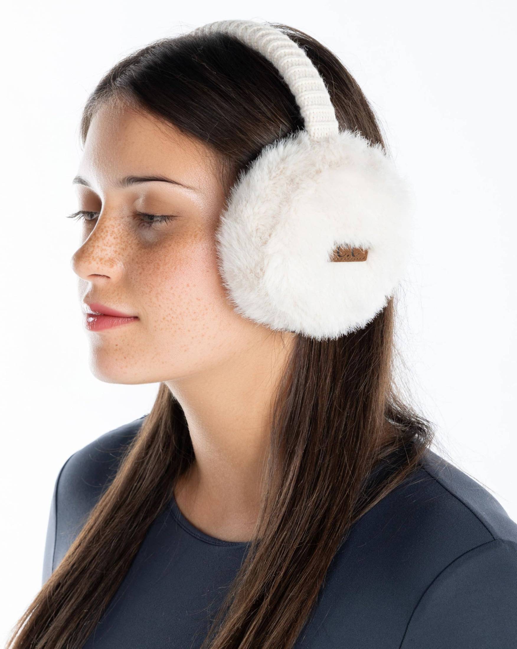 Funky Junque - Women's Adjustable Earmuffs - Faux Mink Fur - Beige