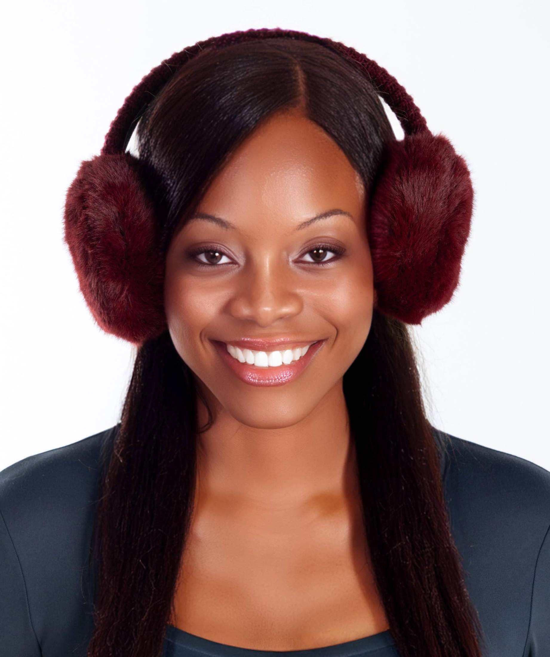 Funky Junque - Women's Adjustable Earmuffs - Faux Mink Fur - Burgundy
