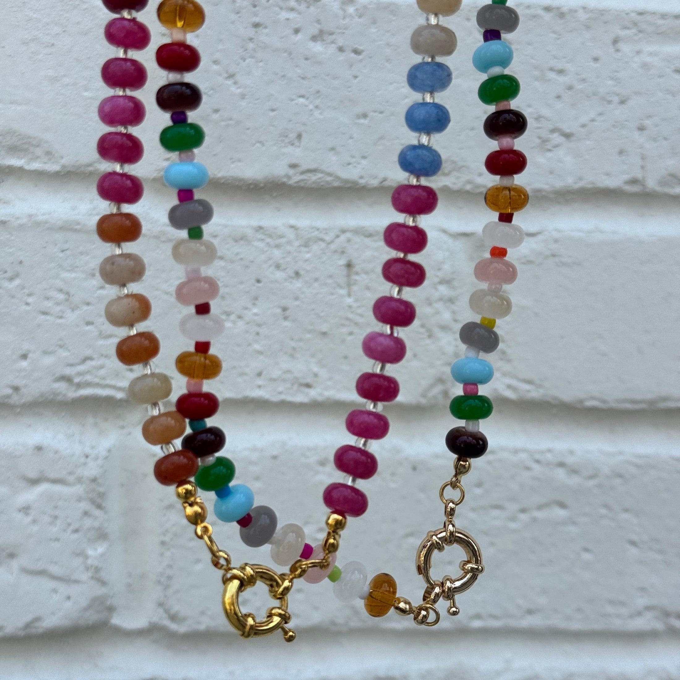 Glass Beaded Necklace with Sailor Spring Clasp Necklaces