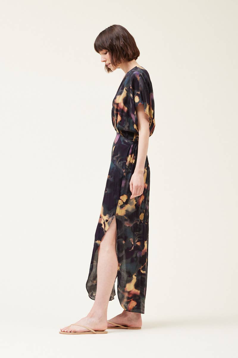 Grade & Gather - 60731RV - SWIRL PRINT SURPLICE DRESS