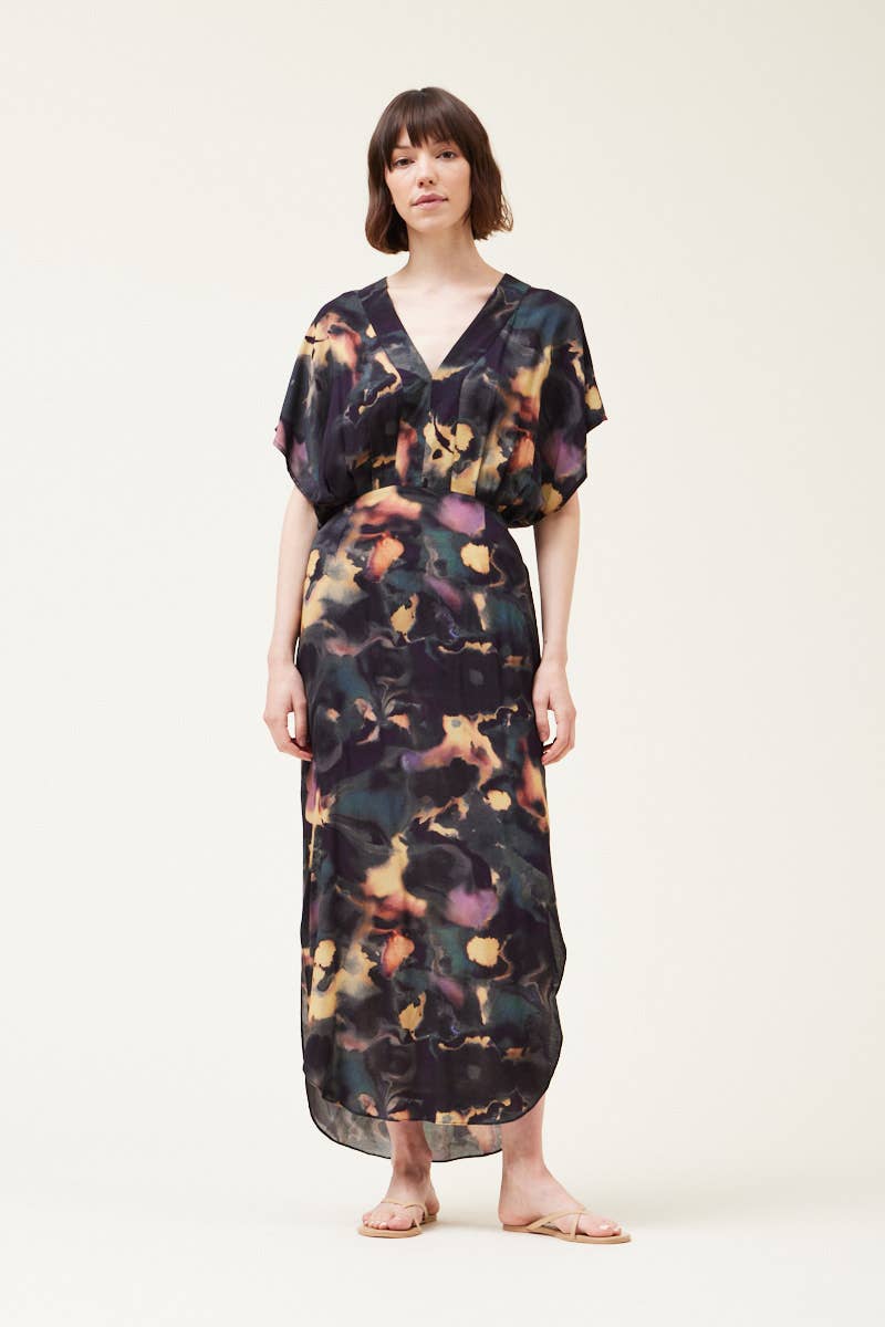 Grade & Gather - 60731RV - SWIRL PRINT SURPLICE DRESS