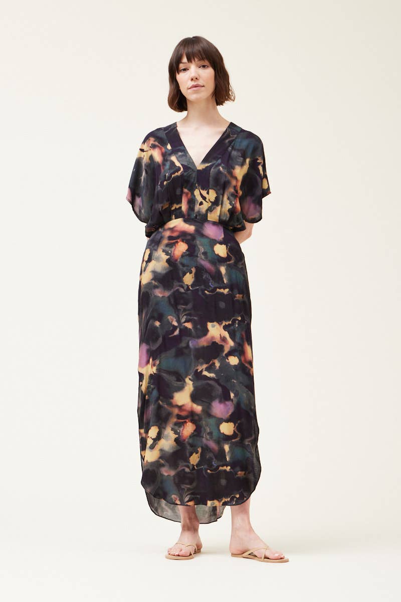 Grade & Gather - 60731RV - SWIRL PRINT SURPLICE DRESS