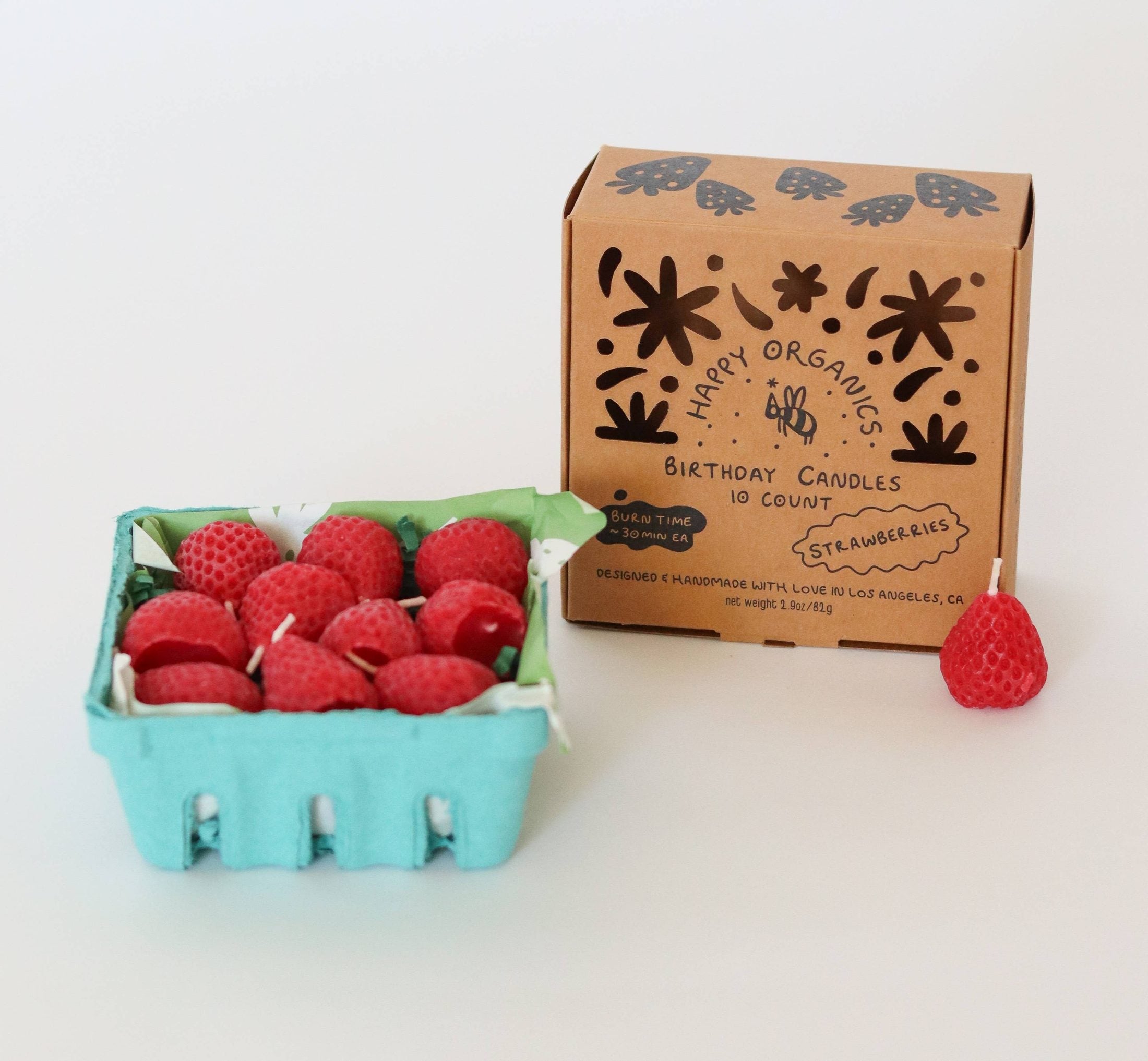 Happy Organics - Beeswax Strawberry Birthday Candles