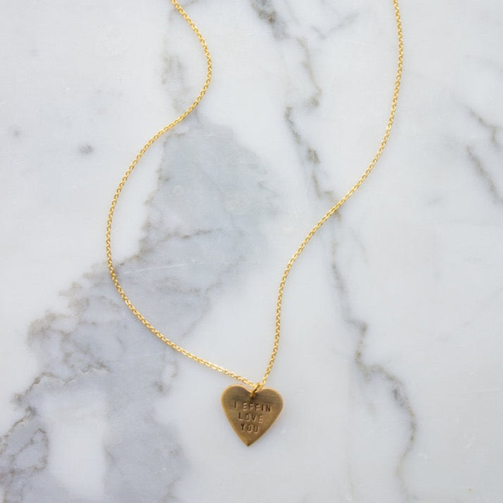 I Effin Love You / You're My Person Stamped Brass Heart Necklaces