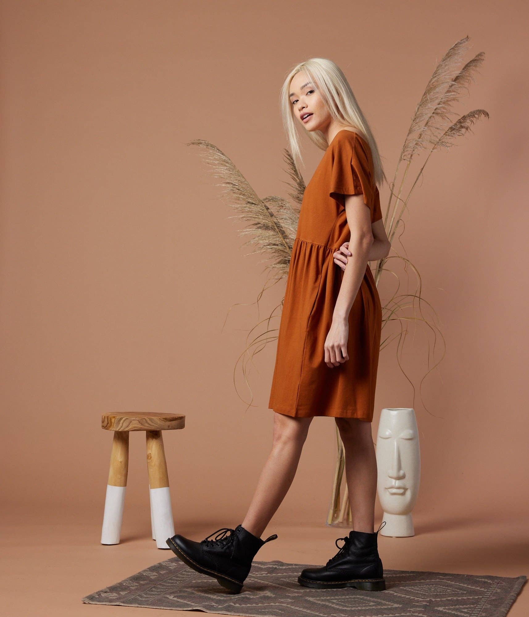 Josie Dress: Camel Dresses + Jumpsuits