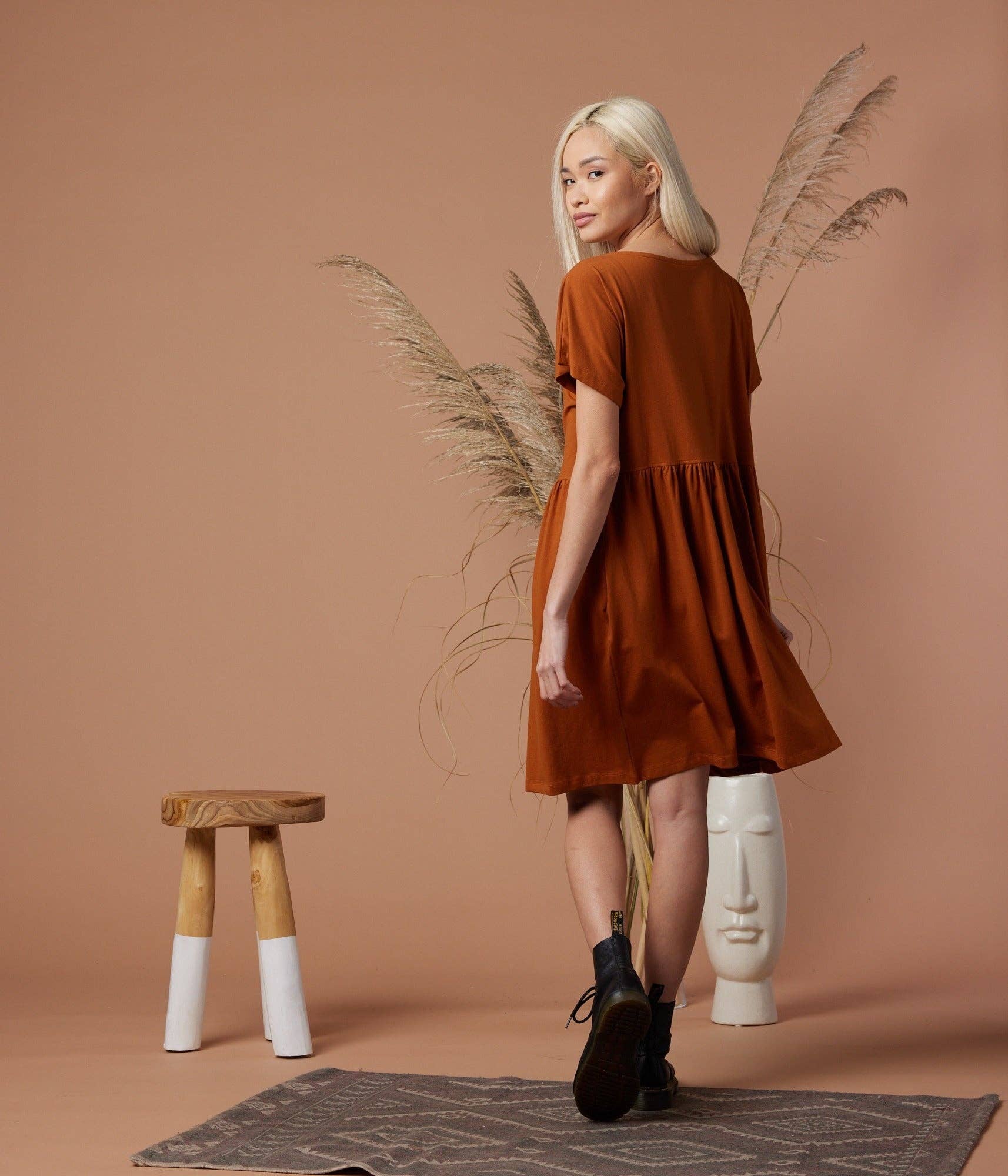 Josie Dress: Camel Dresses + Jumpsuits