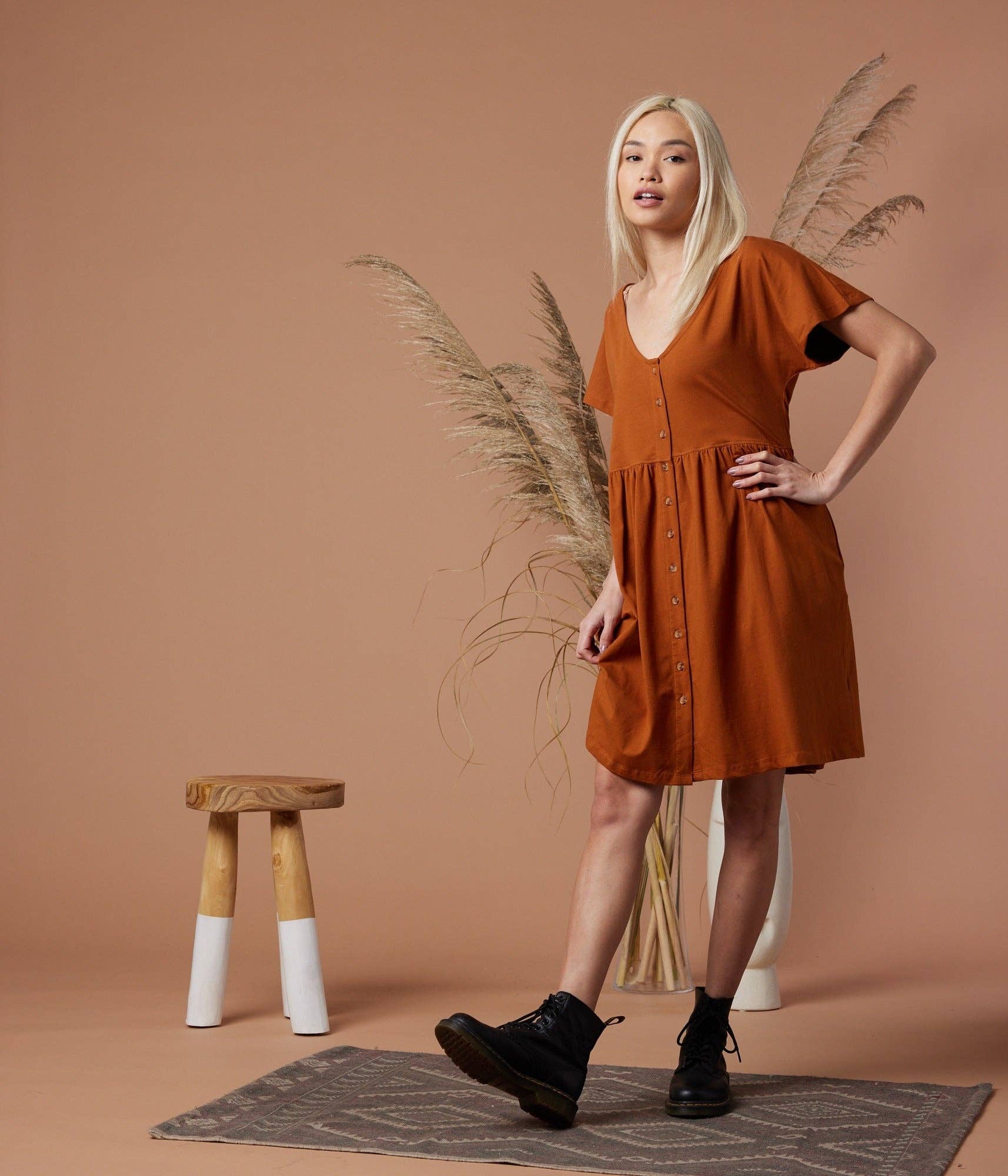 Josie Dress: Camel Dresses + Jumpsuits