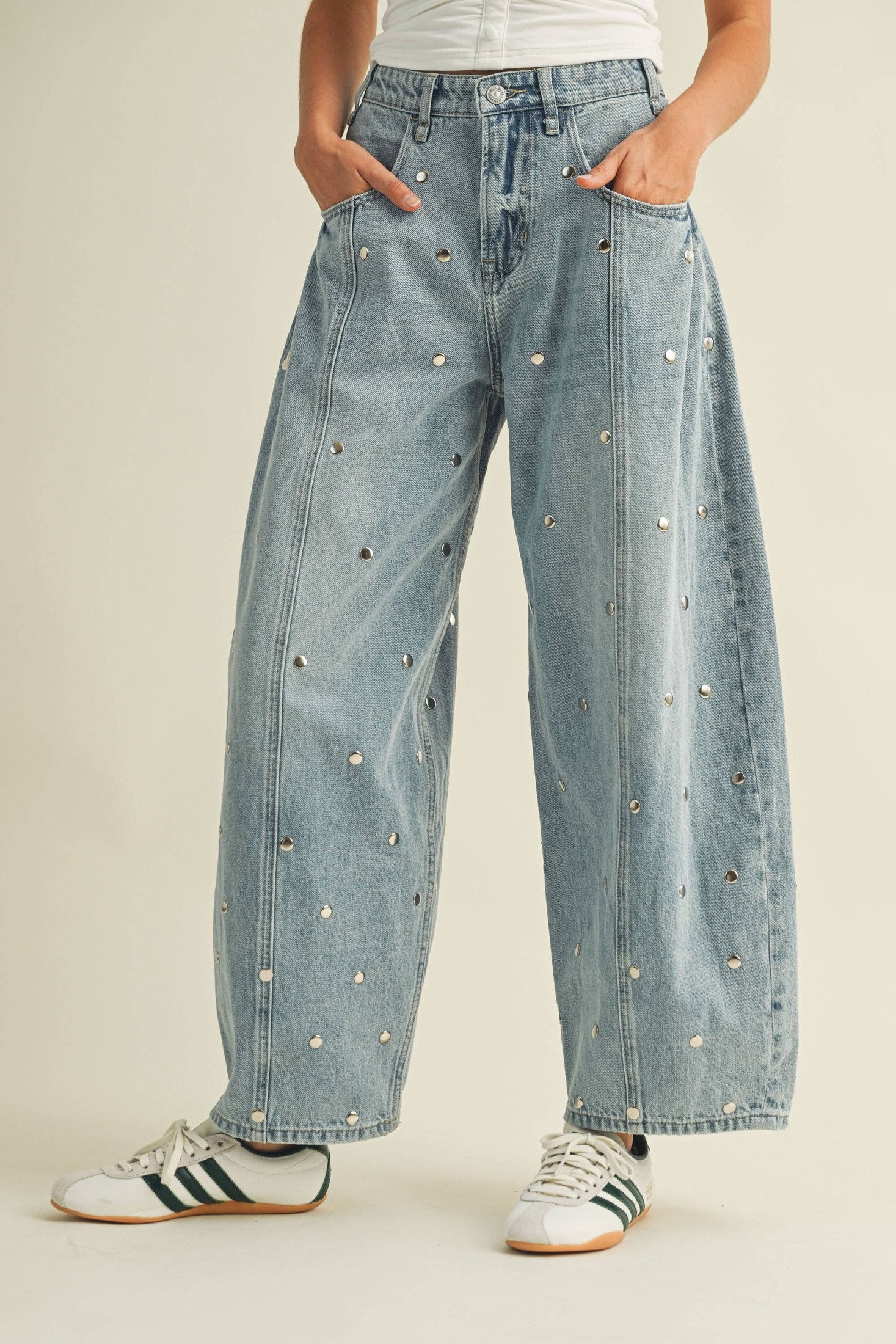 Klesis - IP1390 STUDDED BARREL DENIM PANTS
