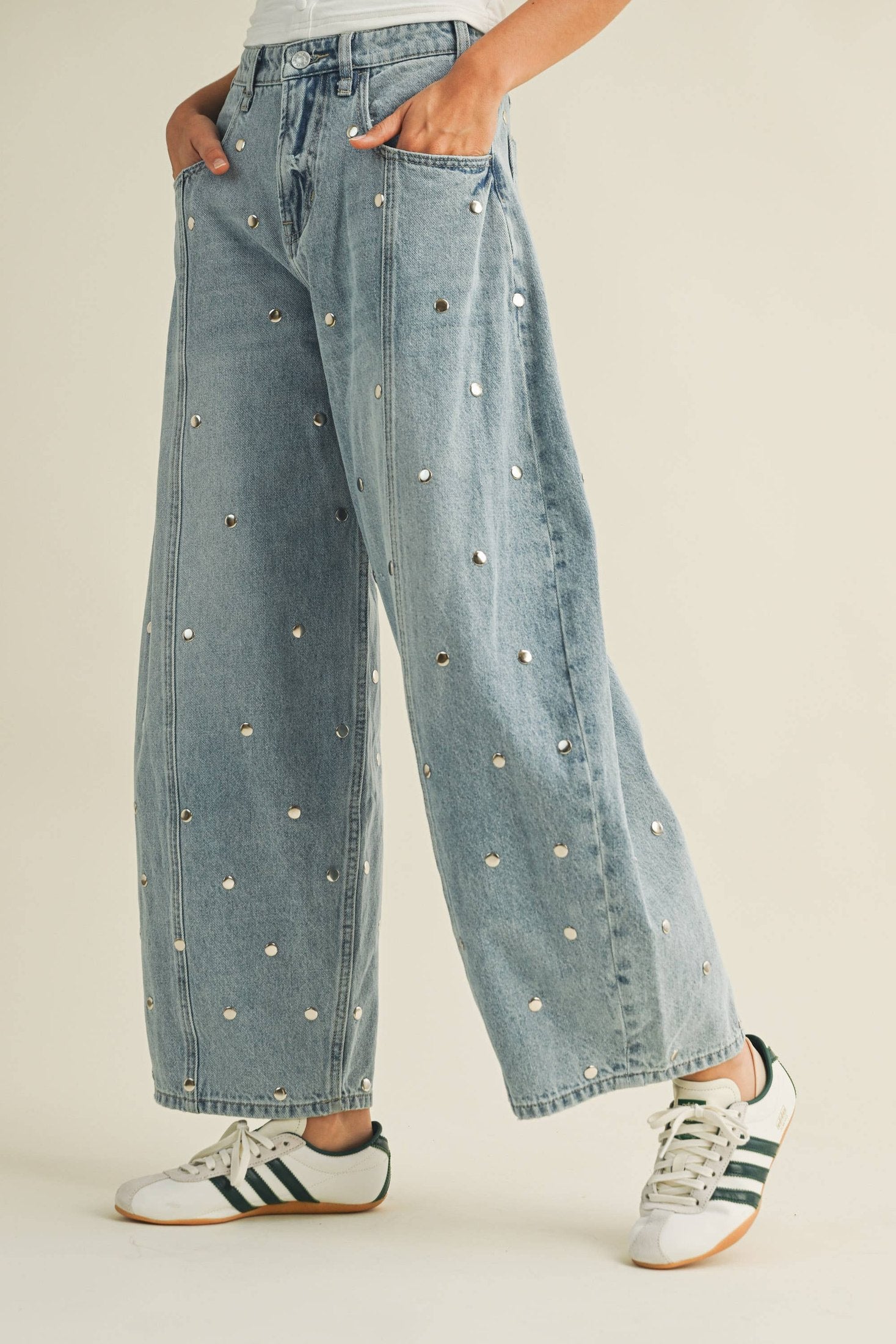 Klesis - IP1390 STUDDED BARREL DENIM PANTS