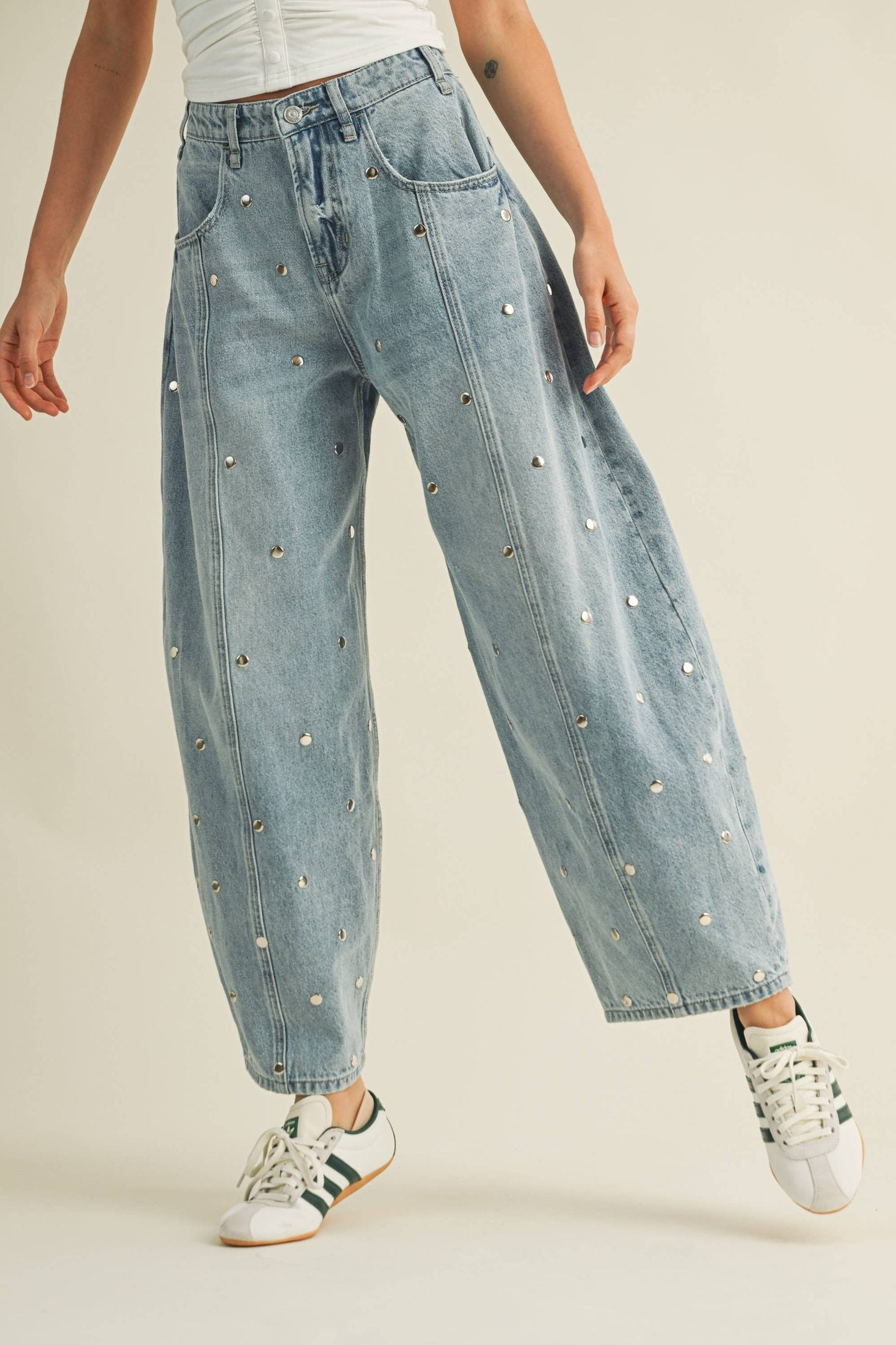 Klesis - IP1390 STUDDED BARREL DENIM PANTS