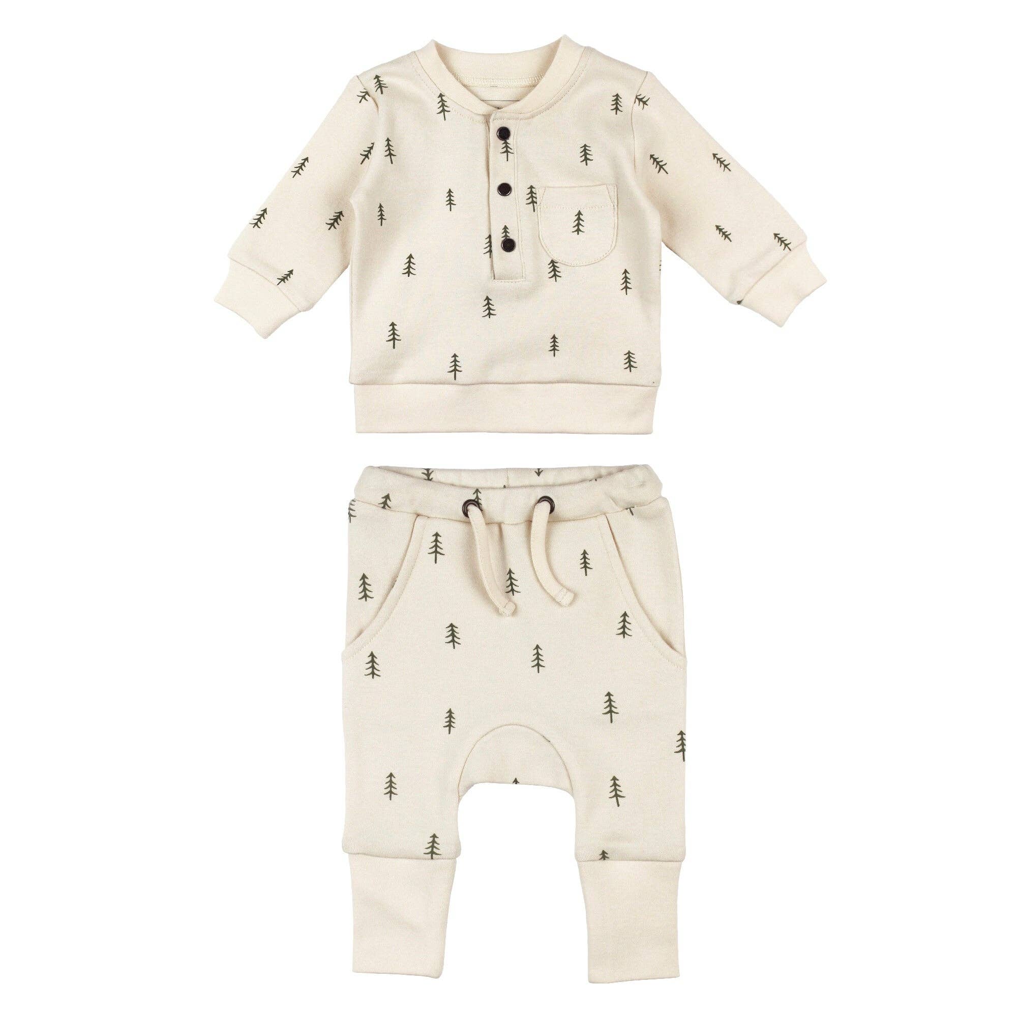 L'ovedbaby - Buttercream Tree | Organic Henley Sweatshirt & Jogger Set